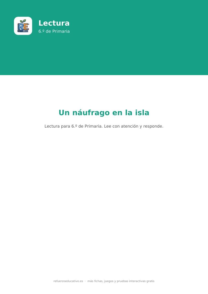Portada de la lectura comprensiva lectura interactiva un naufrago en la isla 6o