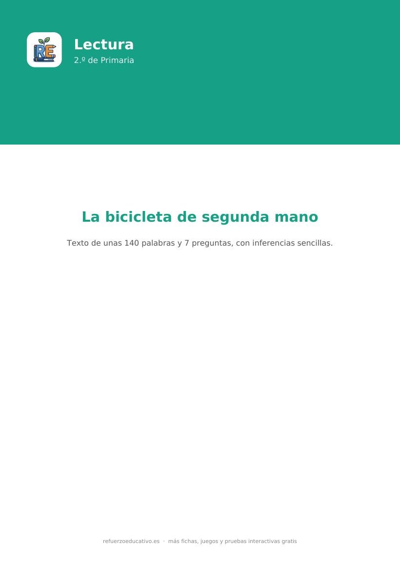 Portada de la lectura comprensiva lectura la bicicleta de segunda mano 2o