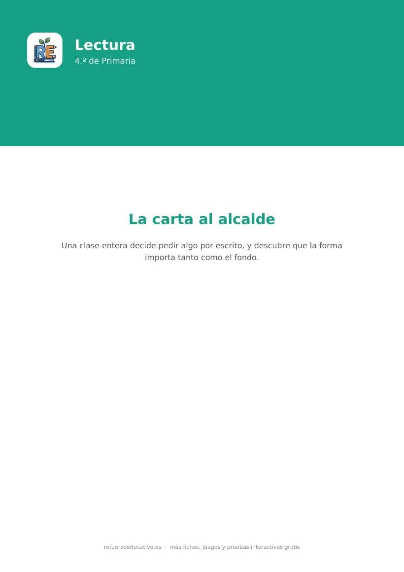 Portada de la lectura comprensiva lectura la carta al alcalde 4o