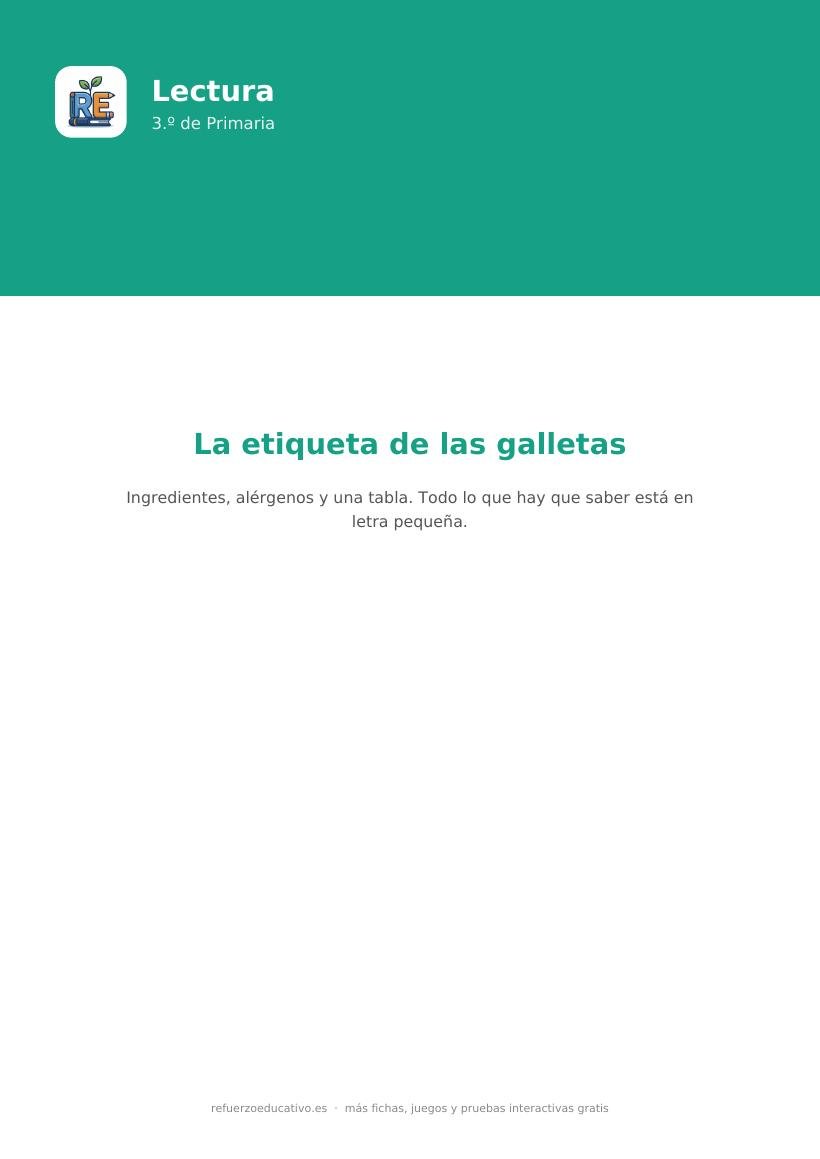 Portada de la lectura comprensiva La etiqueta de las galletas para 3.º de Primaria