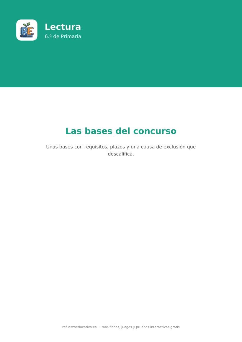 Portada de la lectura comprensiva Las bases del concurso para 6.º de Primaria