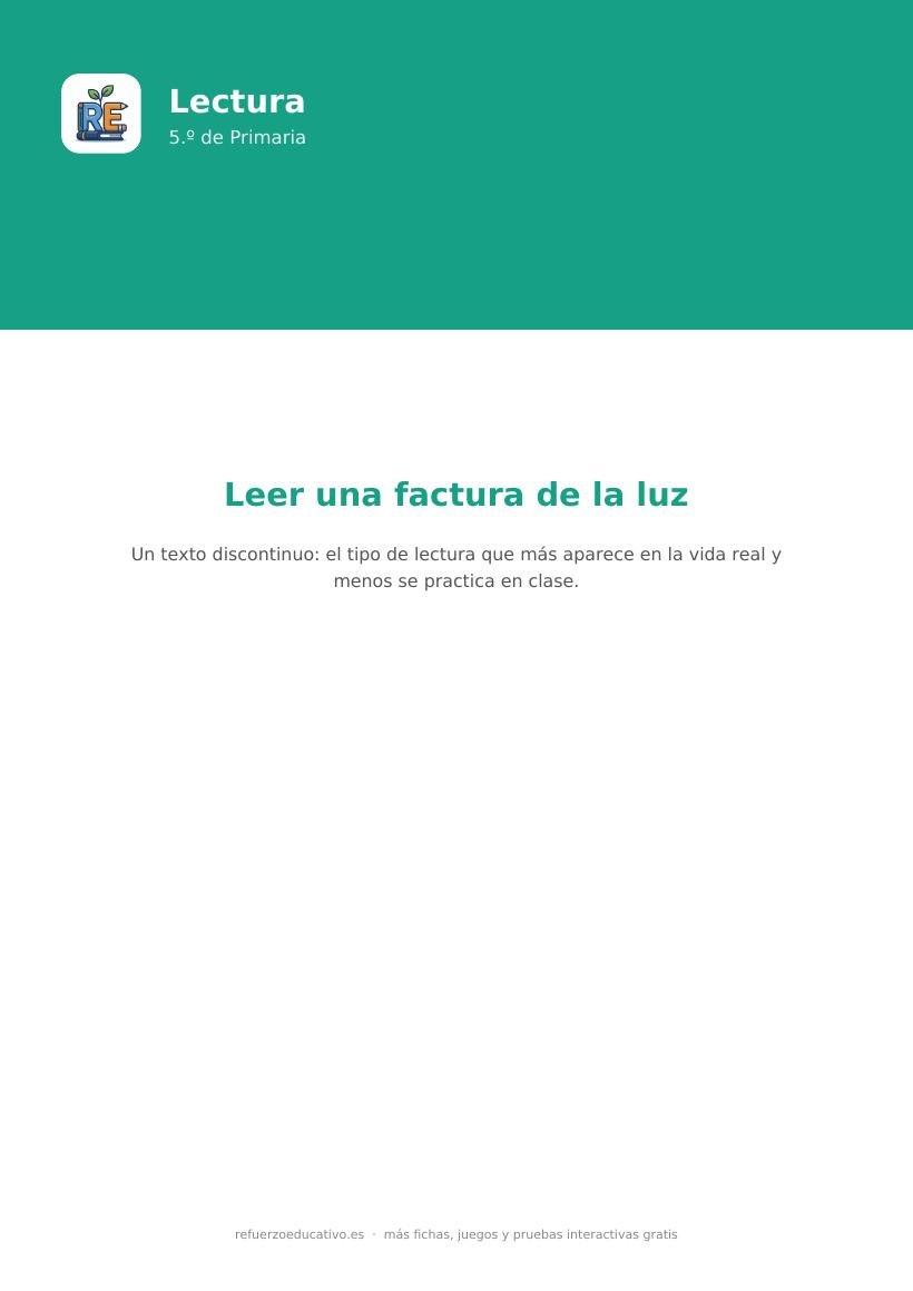 Portada de la lectura comprensiva lectura leer una factura 5o