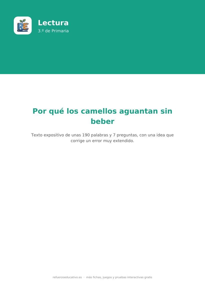 Portada de la lectura comprensiva lectura los camellos 3o
