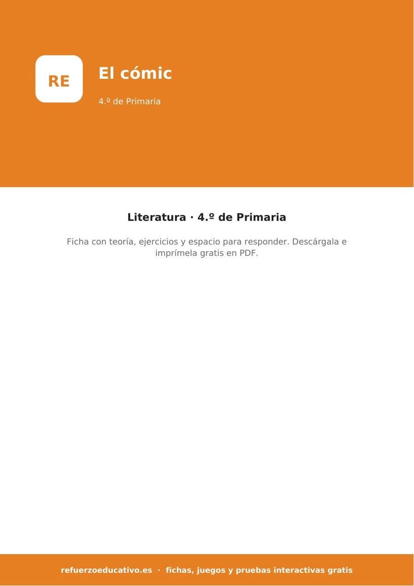 El cómic — Ficha 4.º Primaria (PDF) lengua el comic 4o portada