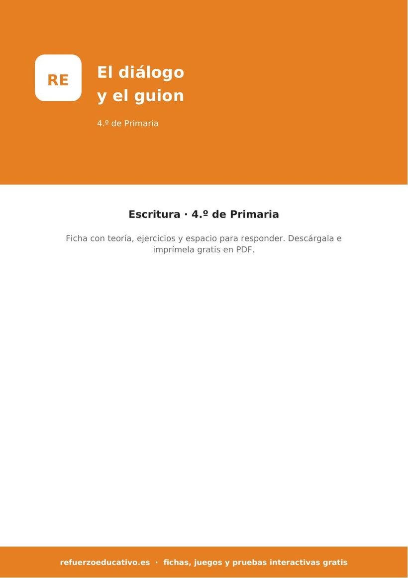 El diálogo y el guion: ficha de Lengua para 4.º de Primaria (PDF) lengua el dialogo y el guion 4o portada