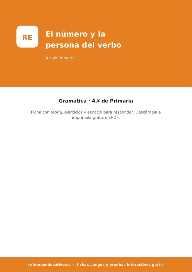 El número y la persona del verbo: ficha de Lengua para 4.º de Primaria (PDF) lengua el numero y la persona del verbo 4o portada