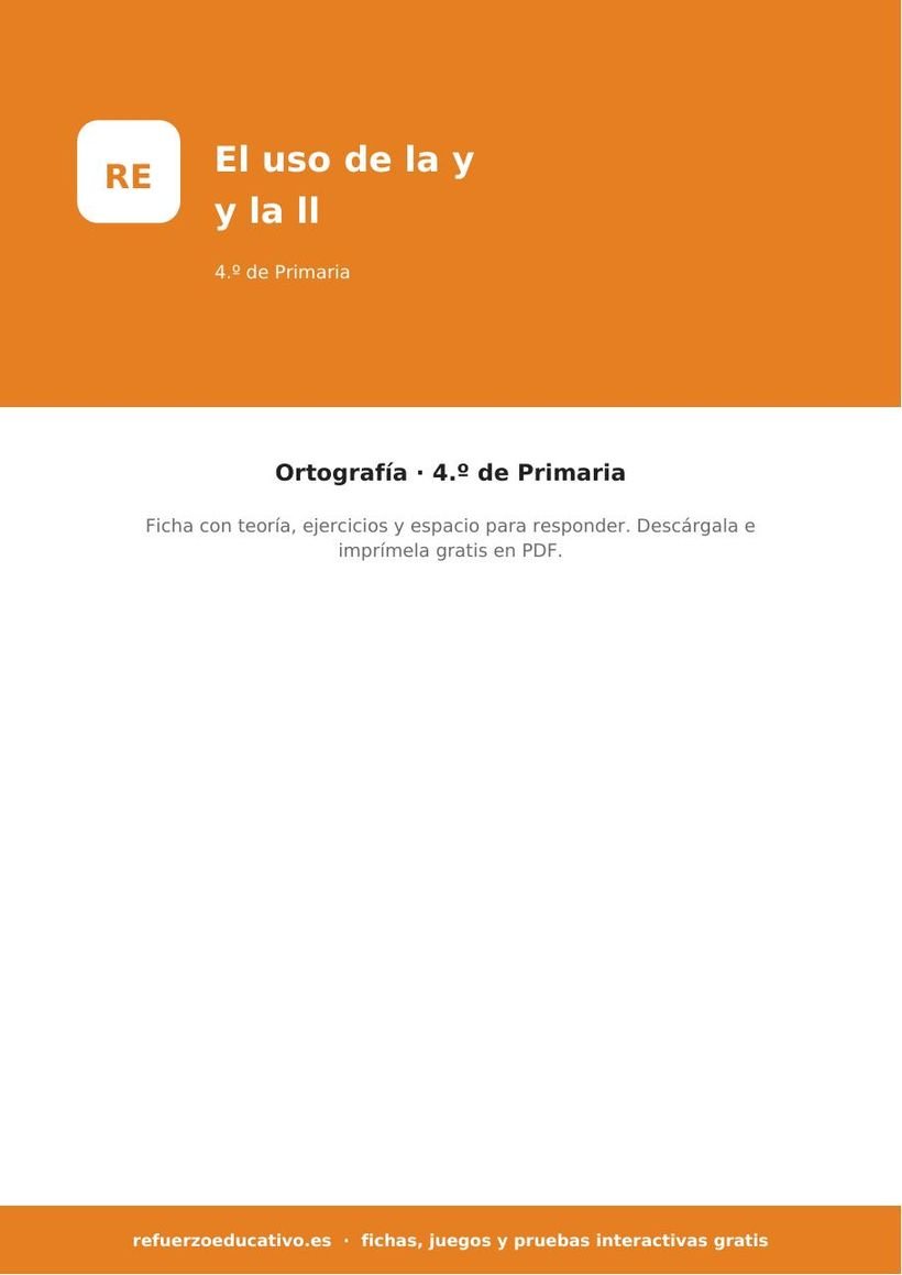 El uso de la y y la ll: ficha de Lengua para 4.º de Primaria (PDF) lengua el uso de la y y la ll 4o portada