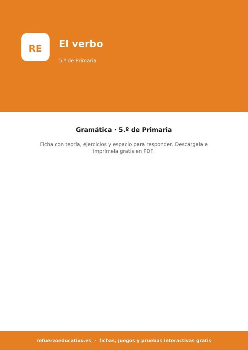 El verbo: ficha de Lengua para 5.º de Primaria (PDF) lengua el verbo 5o portada