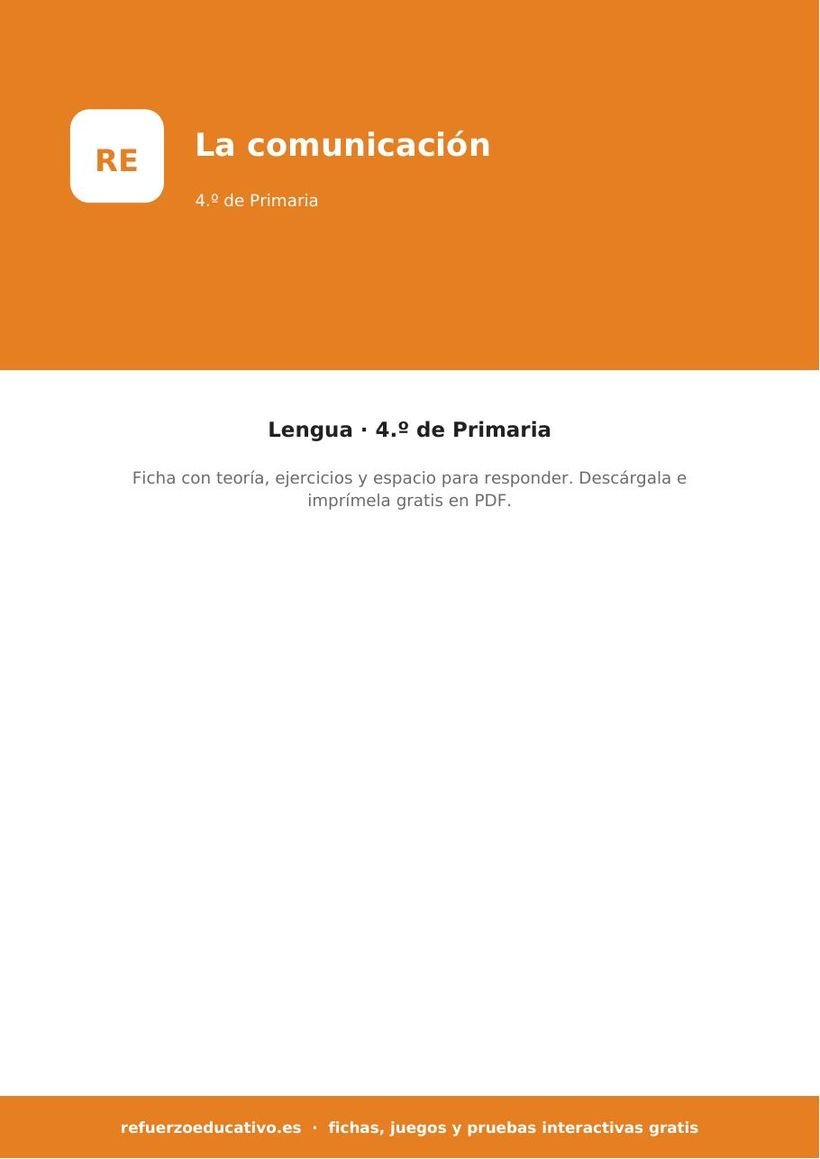 La comunicación: emisor y receptor: ficha de Lengua para 4.º de Primaria (PDF) lengua la comunicacion emisor y receptor 4o portada