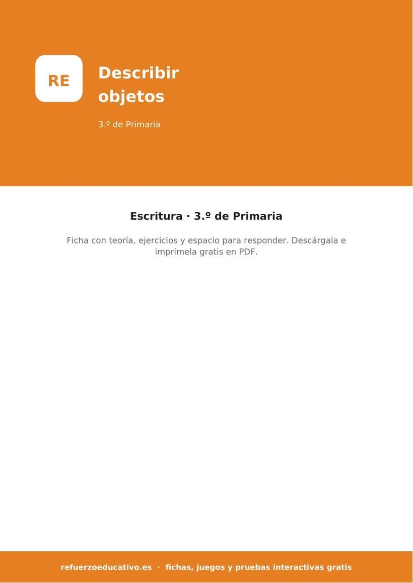 La descripción de objetos: ficha de Lengua para 3.º de Primaria (PDF) lengua la descripcion de objetos 3o portada