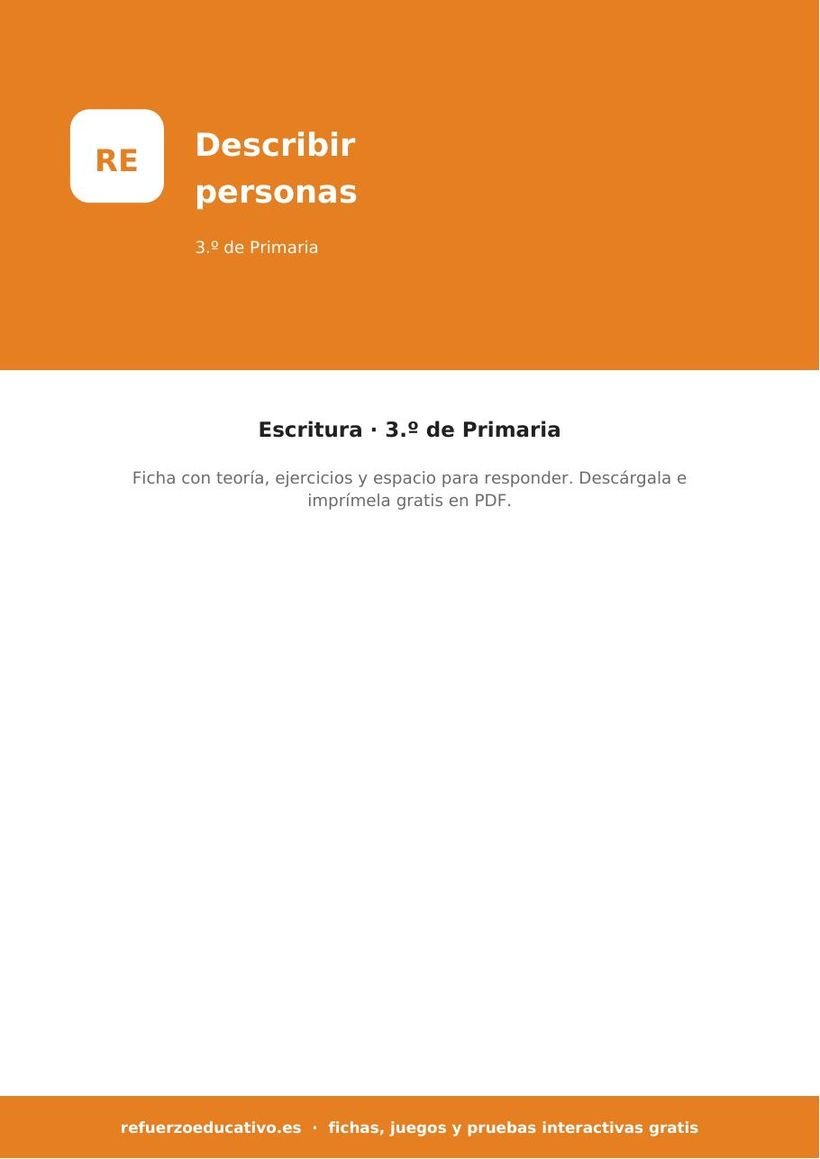 La descripción de personas: ficha de Lengua para 3.º de Primaria (PDF) lengua la descripcion de personas 3o portada