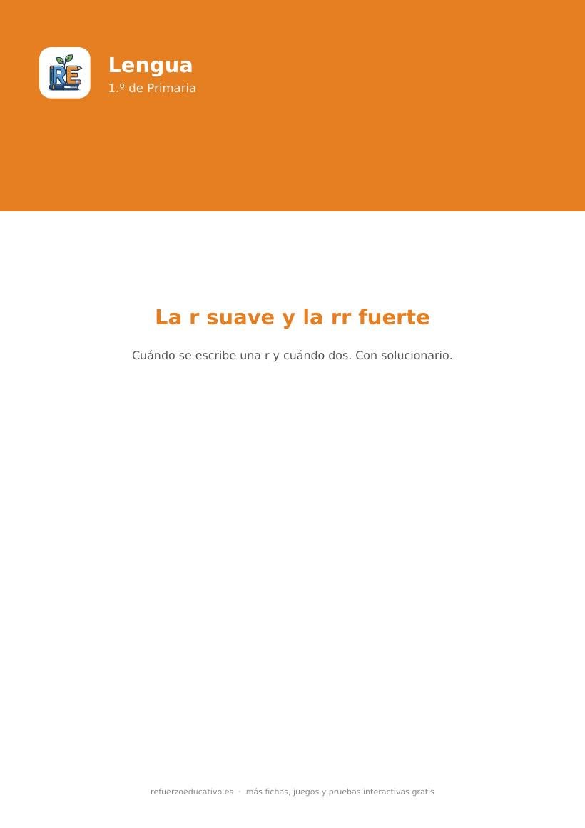 Portada de la ficha La r y la rr para 1.º de Primaria