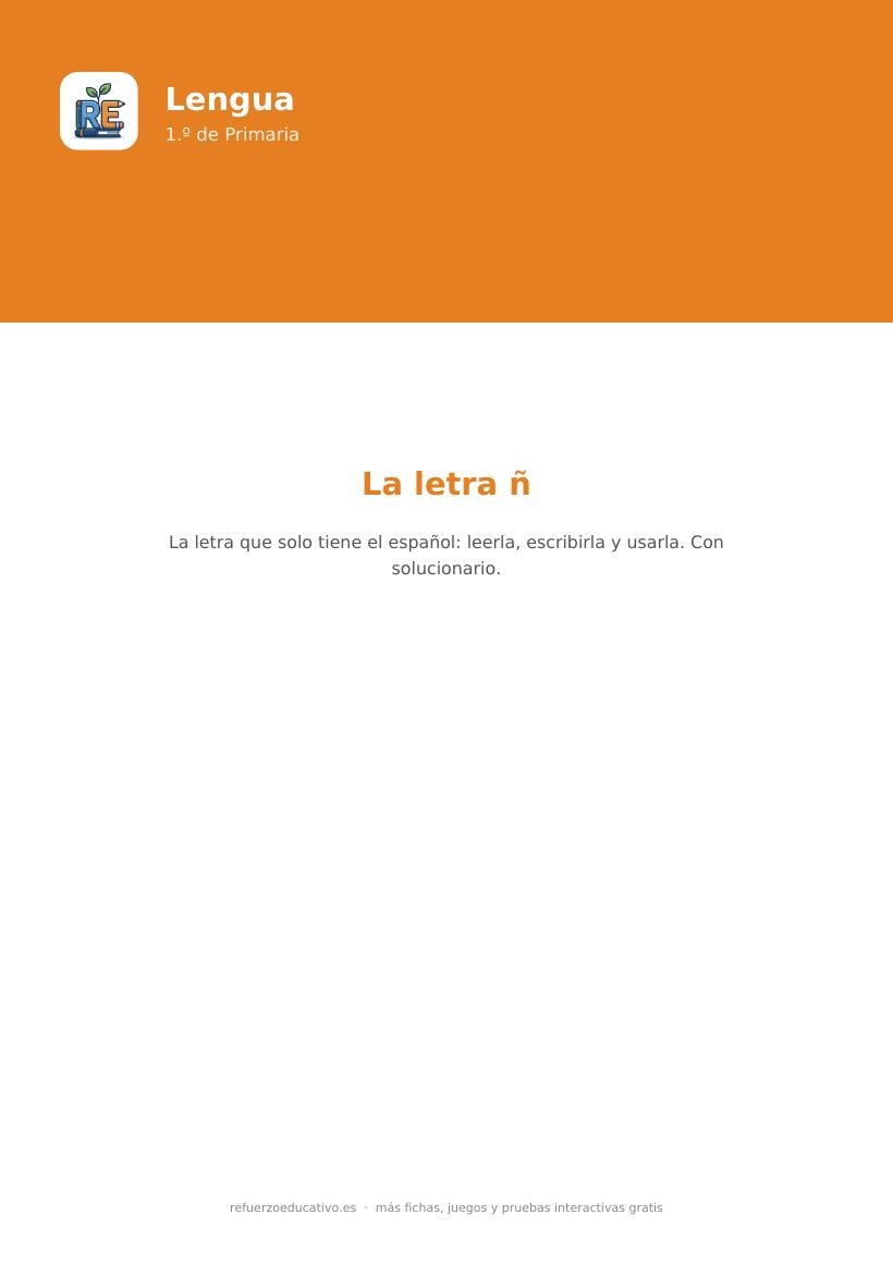 Portada de la ficha La letra ñ para 1.º de Primaria