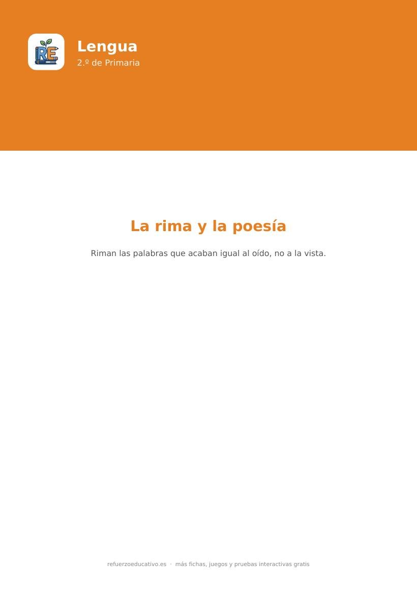 Portada de la ficha de la rima y la poesía para 2.º de Primaria