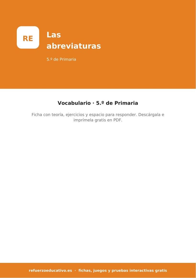 Las abreviaturas: ficha de Lengua para 5.º de Primaria (PDF) lengua las abreviaturas 5o portada