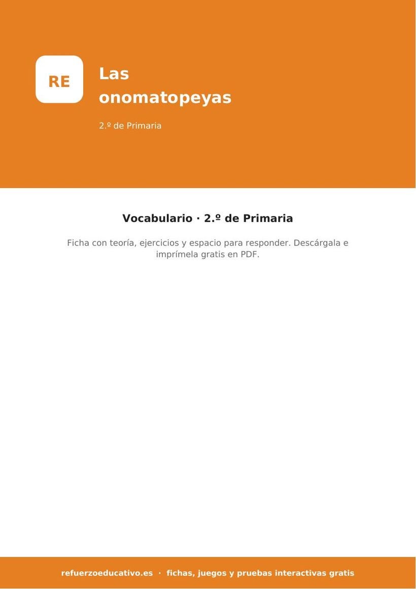 Las onomatopeyas: ficha de Lengua para 2.º de Primaria (PDF) lengua las onomatopeyas 2o portada
