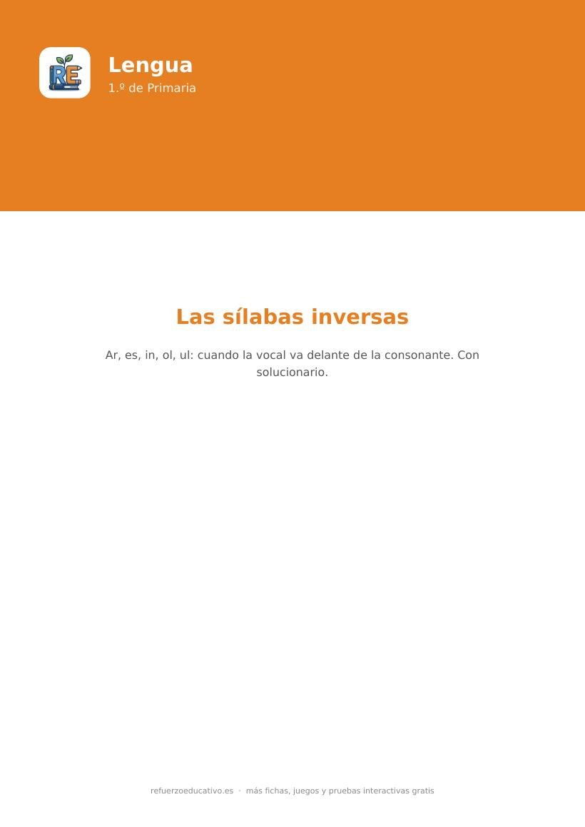 Portada de la ficha Sílabas inversas para 1.º de Primaria