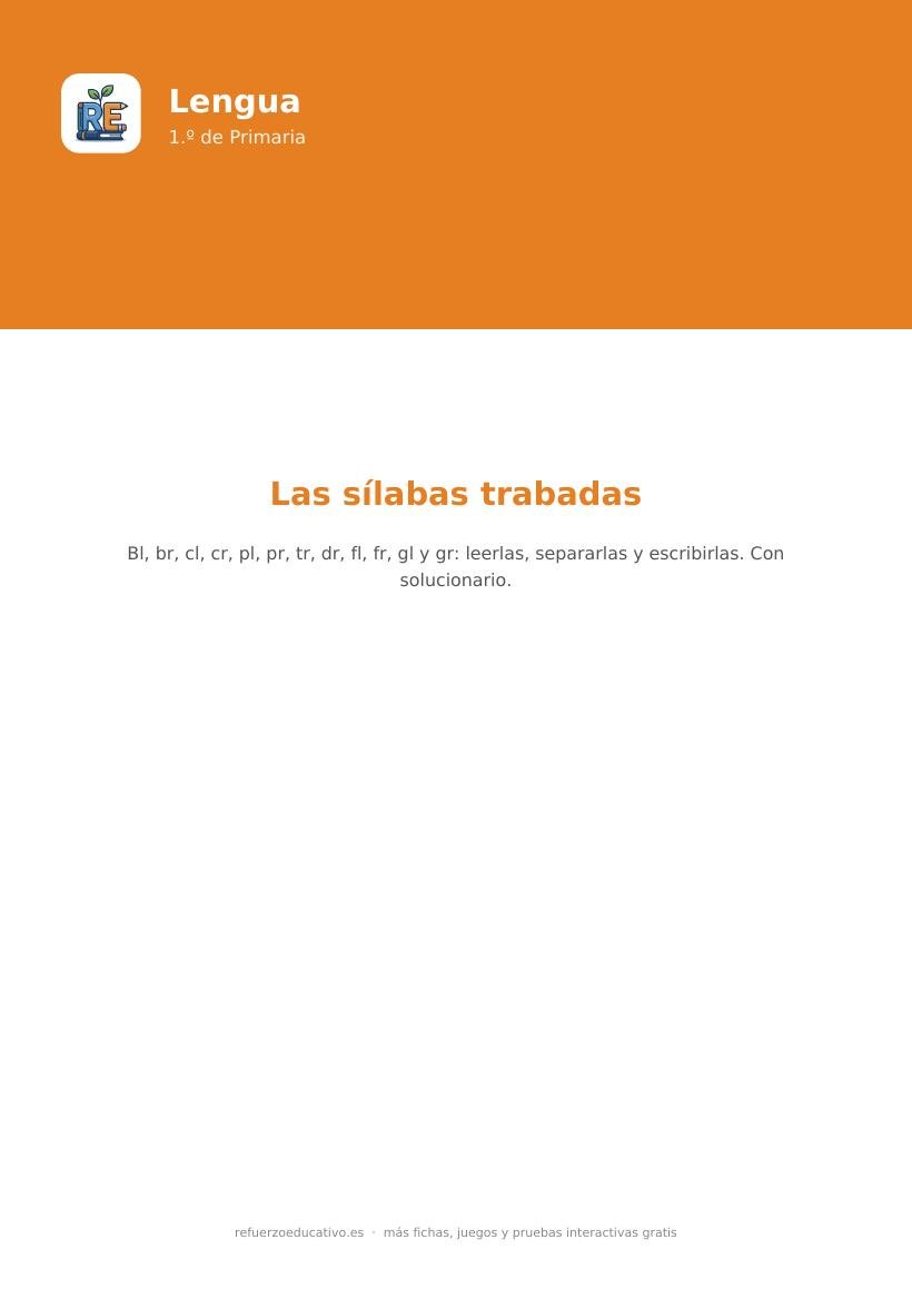 Portada de la ficha Sílabas trabadas para 1.º de Primaria
