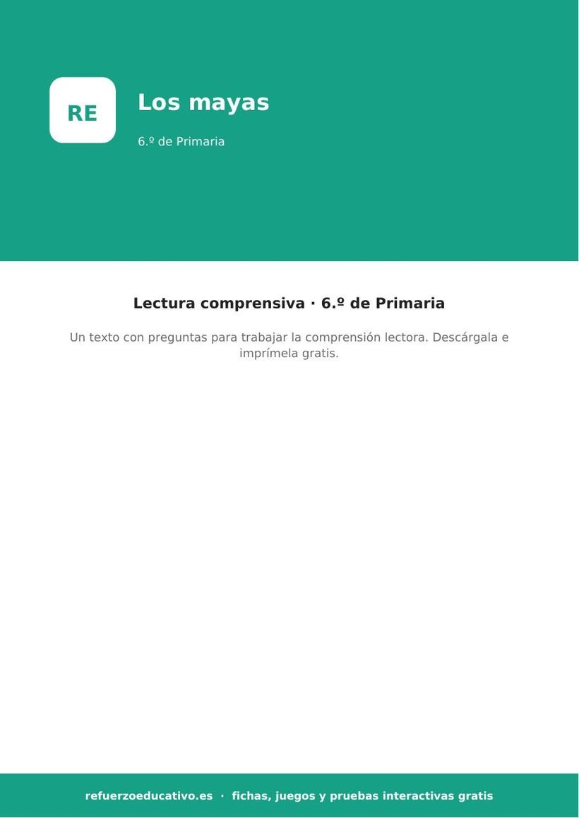 Los mayas: lectura de comprensión para 6.º de Primaria (PDF) los mayas lectura 6o portada