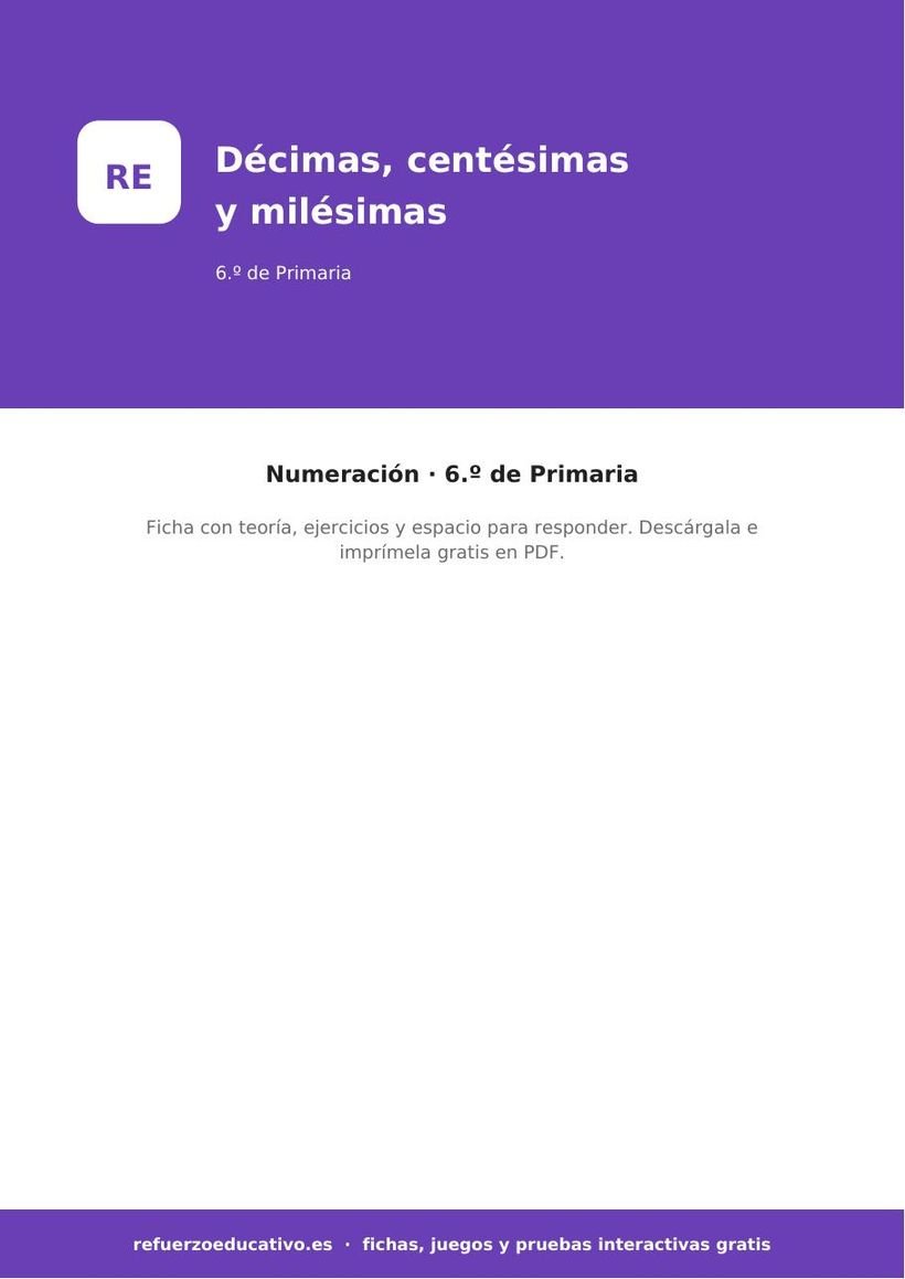 matematicas decimas centesimas y milesimas 6o portada