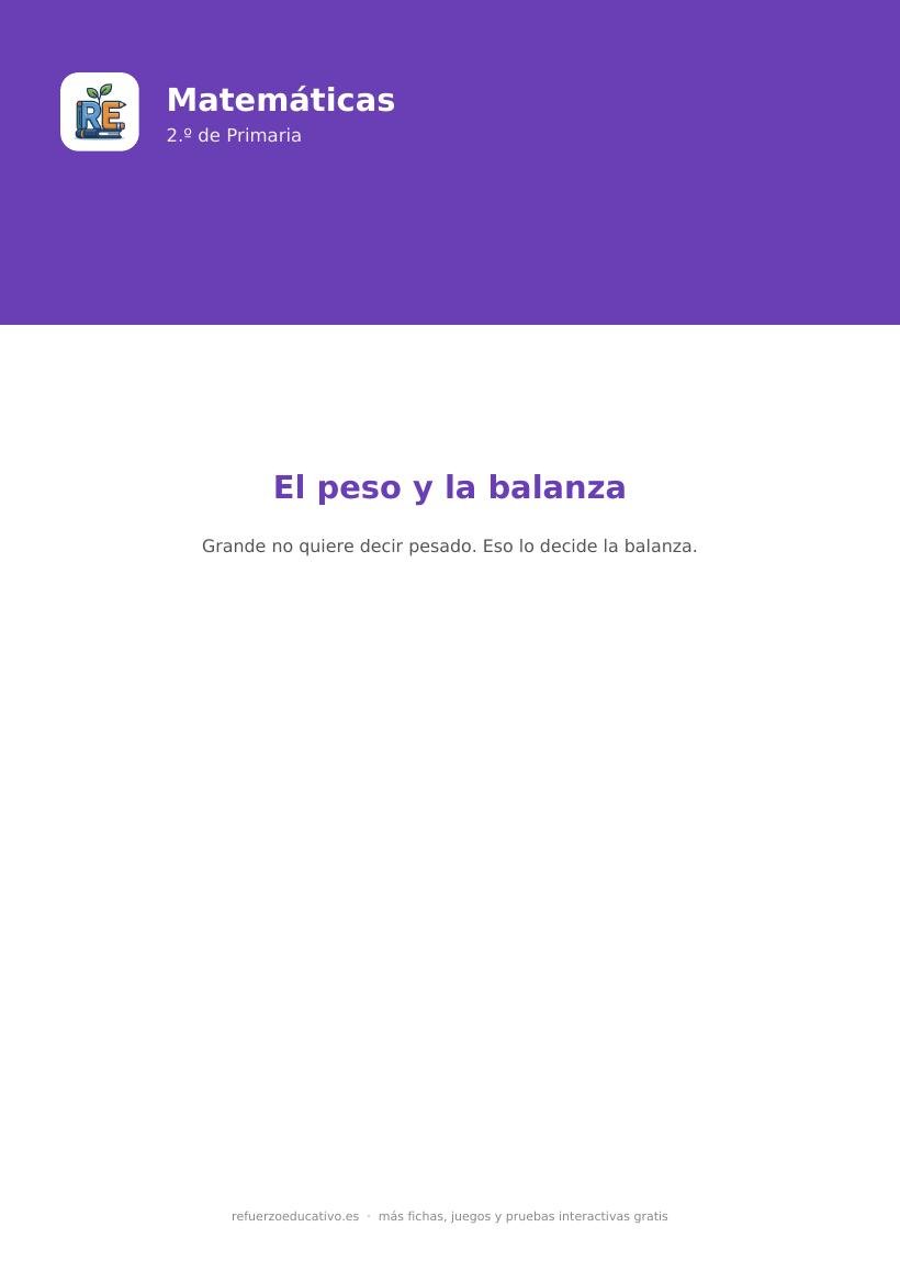 Portada de la ficha del peso y la balanza para 2.º de Primaria