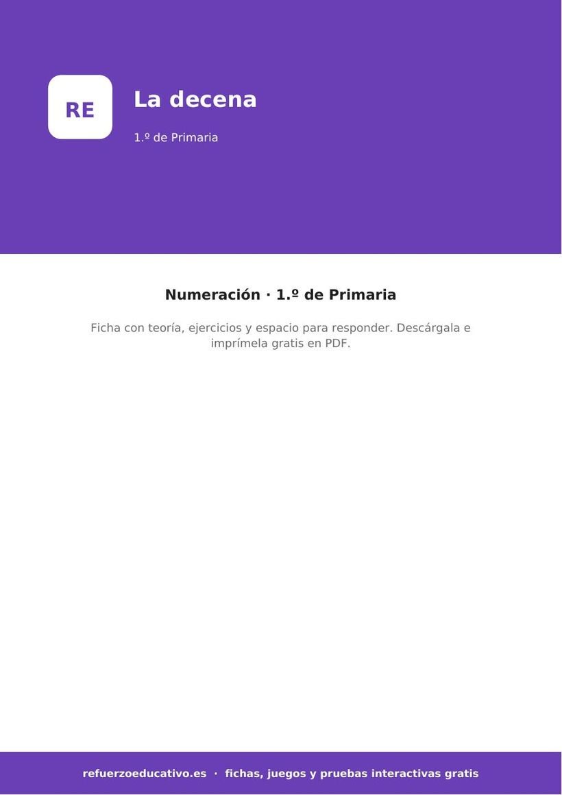 La decena — Ficha 1.º Primaria (PDF) matematicas la decena 1o portada