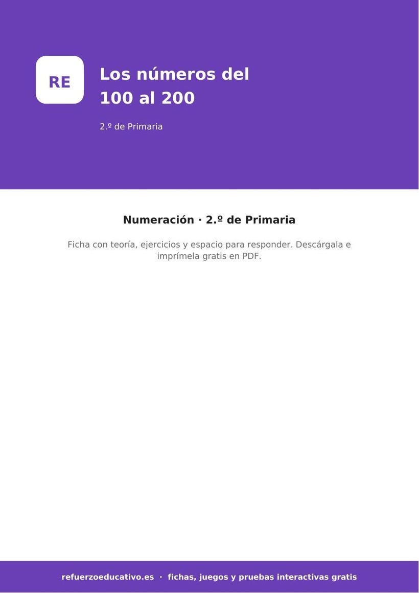 Los números del 100 al 200: ficha de Matemáticas para 2.º de Primaria (PDF) matematicas los numeros del 100 al 200 2o portada
