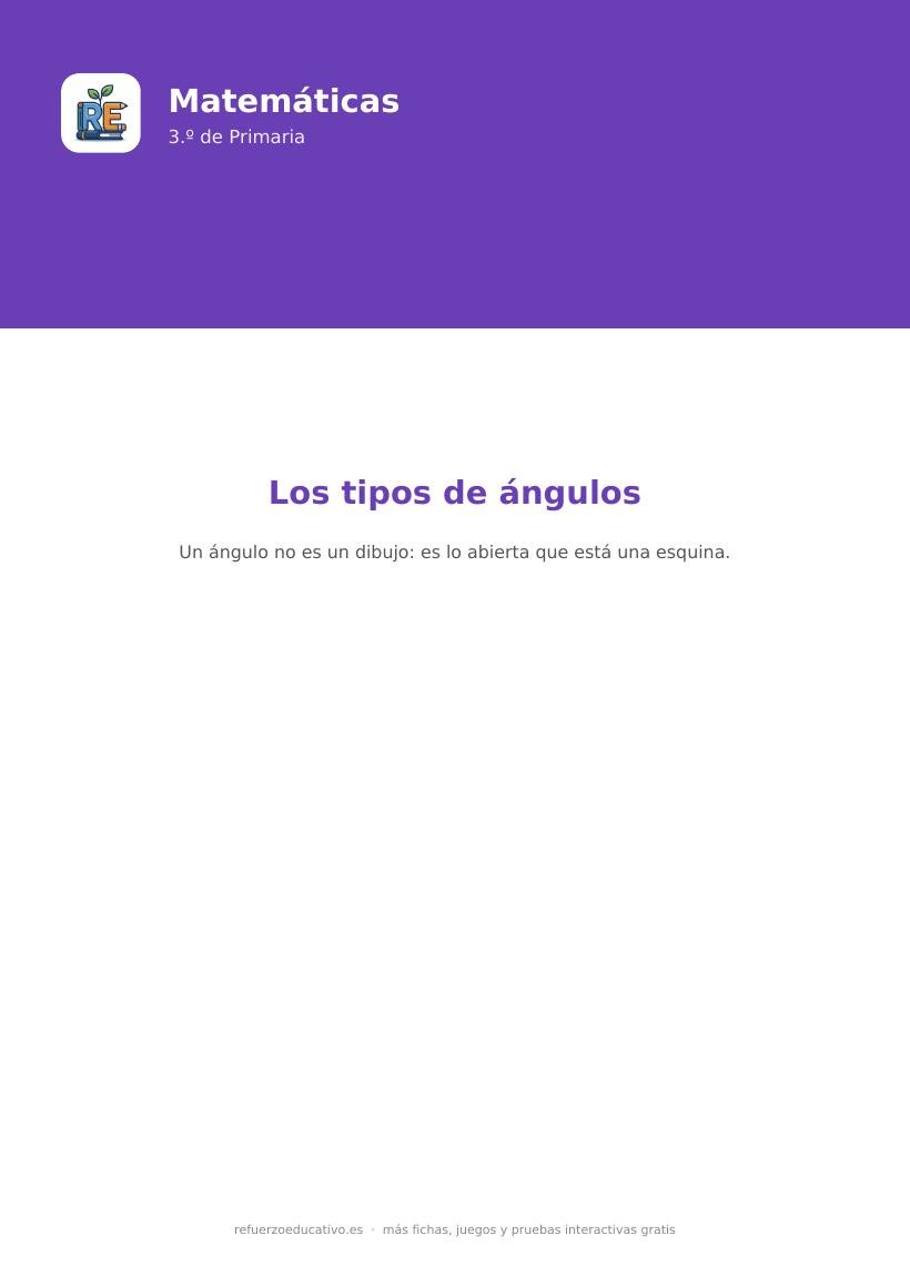Portada de la ficha de los tipos de ángulos para 3.º de Primaria