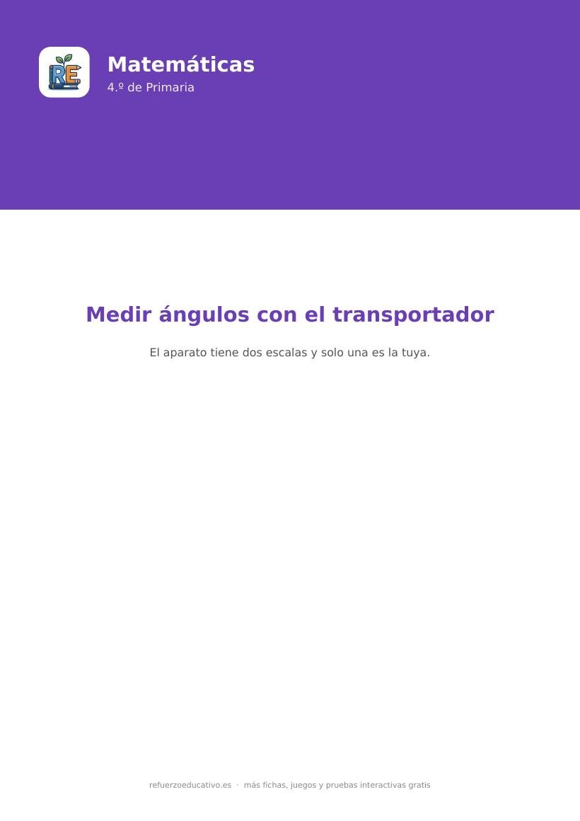 Portada de la ficha para medir ángulos con el transportador en 4.º de Primaria