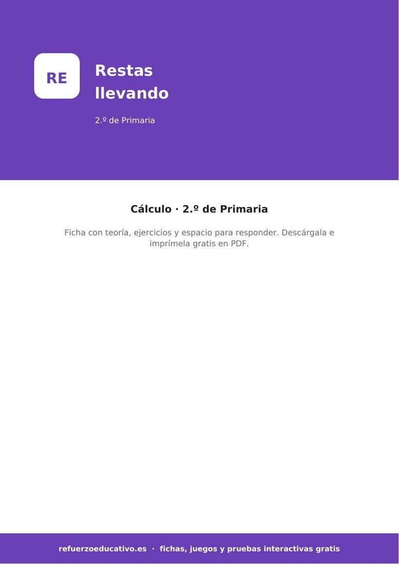 Las restas llevando: ficha de Matemáticas para 2.º de Primaria (PDF) matematicas restas llevando 2o portada