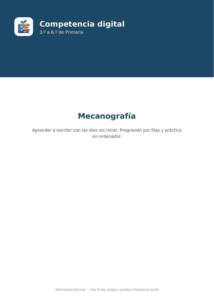Portada de la ficha Mecanografía para niños de refuerzoeducativo.es