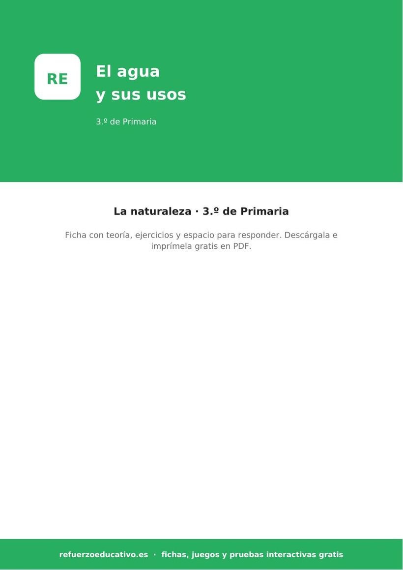 El agua y sus usos: ficha de Ciencias Naturales para 3.º de Primaria (PDF) naturales el agua y sus usos 3o portada
