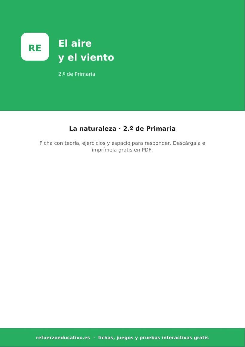 El aire y el viento: ficha de Ciencias Naturales para 2.º de Primaria (PDF) naturales el aire y el viento 2o portada