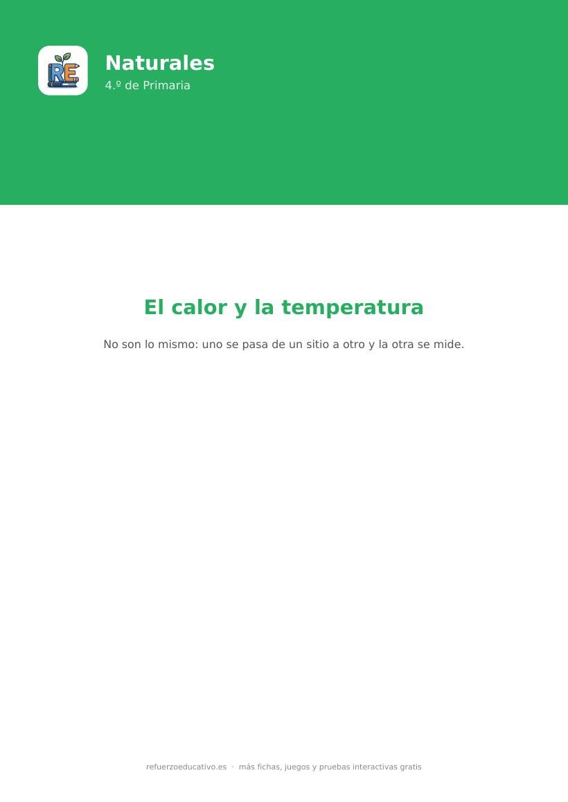 Portada de la ficha del calor y la temperatura para 4.º de Primaria