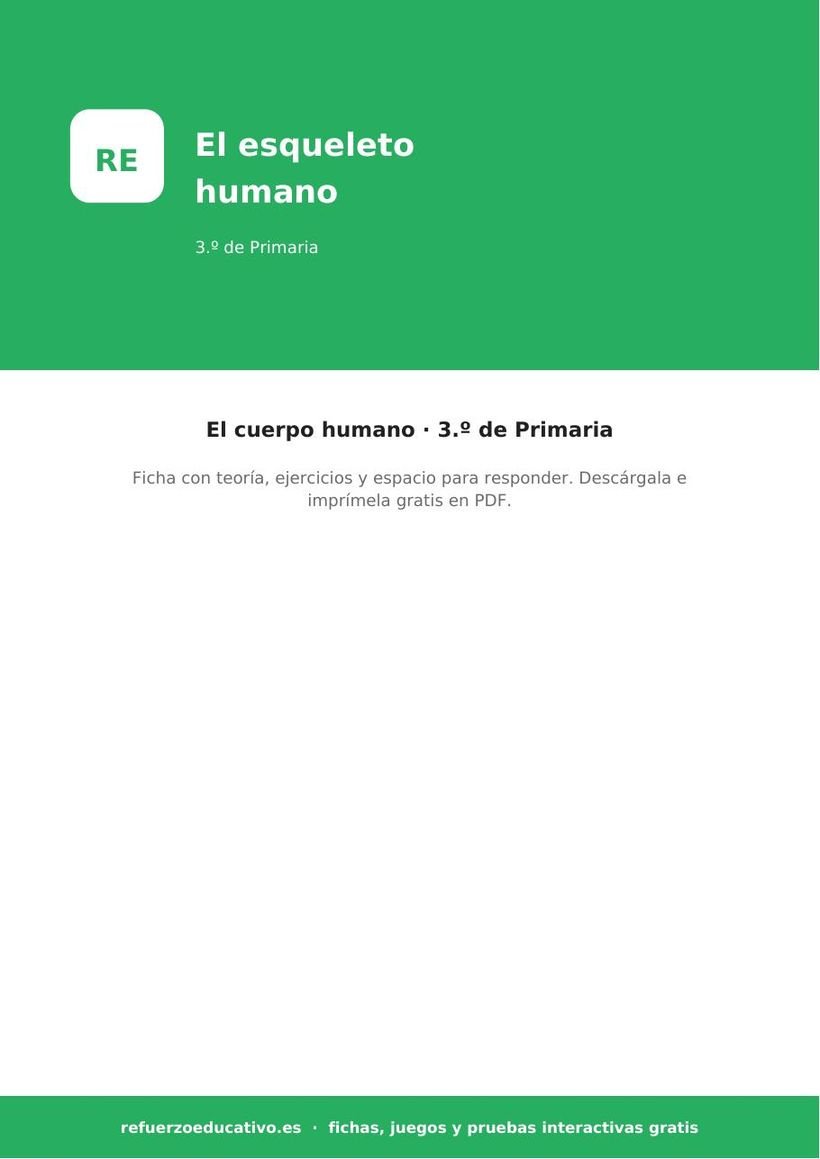 El esqueleto humano: ficha de Ciencias Naturales para 3.º de Primaria (PDF) naturales el esqueleto humano 3o portada