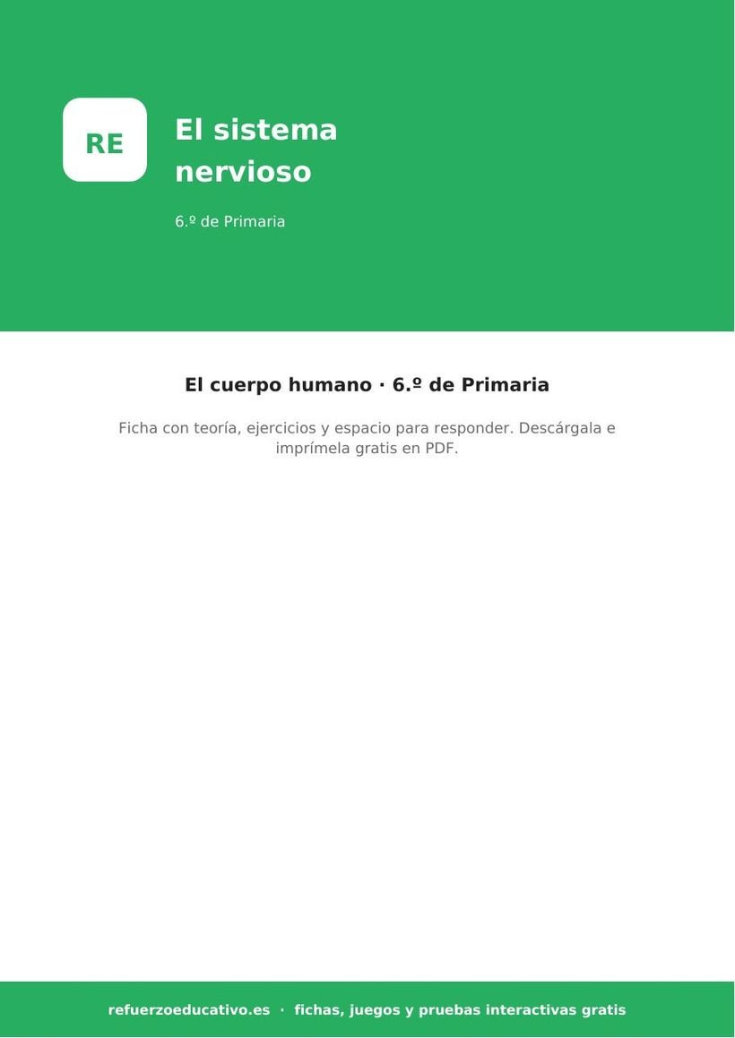 El sistema nervioso: ficha de Ciencias Naturales para 6.º de Primaria (PDF) naturales el sistema nervioso 6o portada