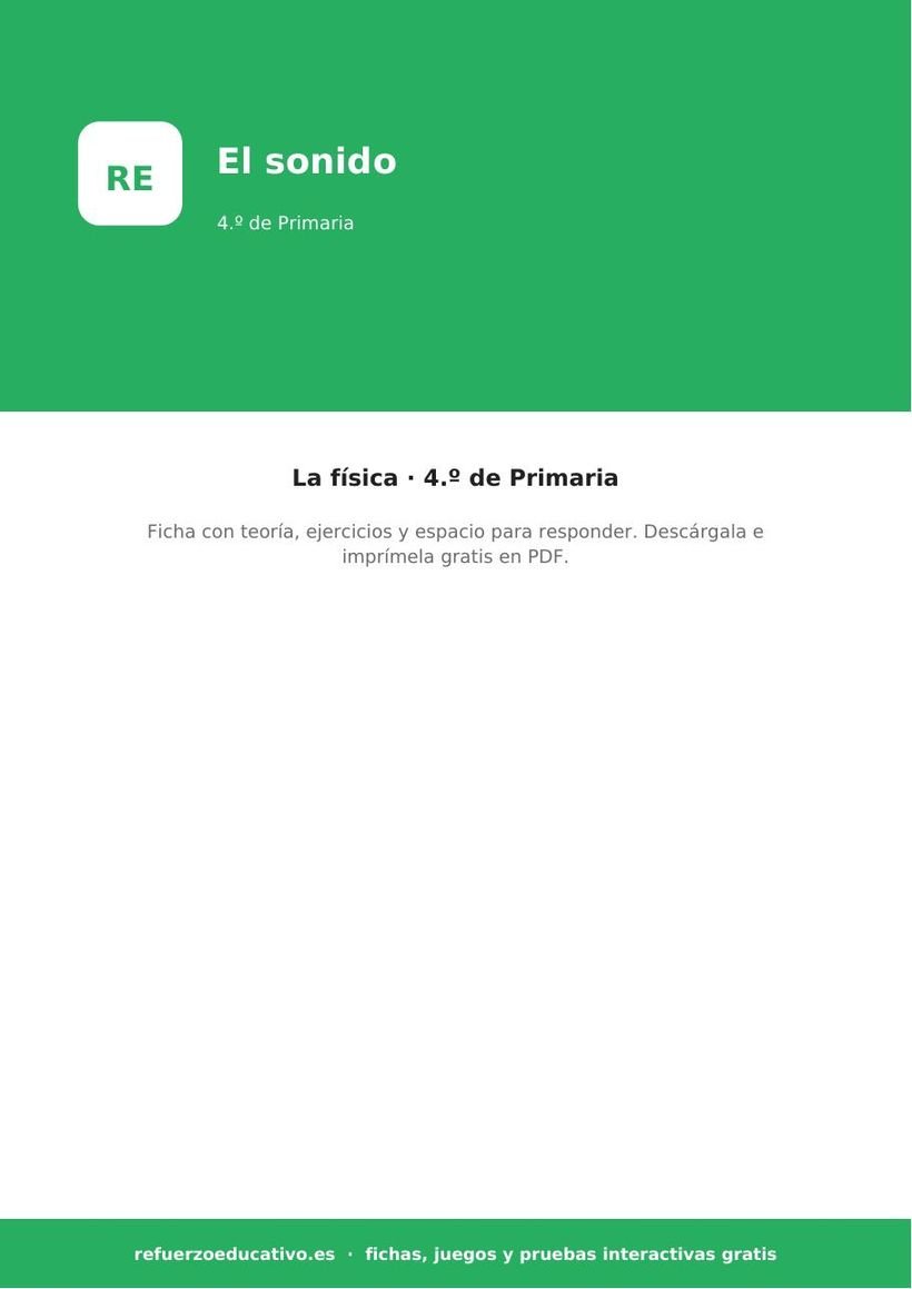 El sonido — Ficha 4.º Primaria (PDF) naturales el sonido 4o portada