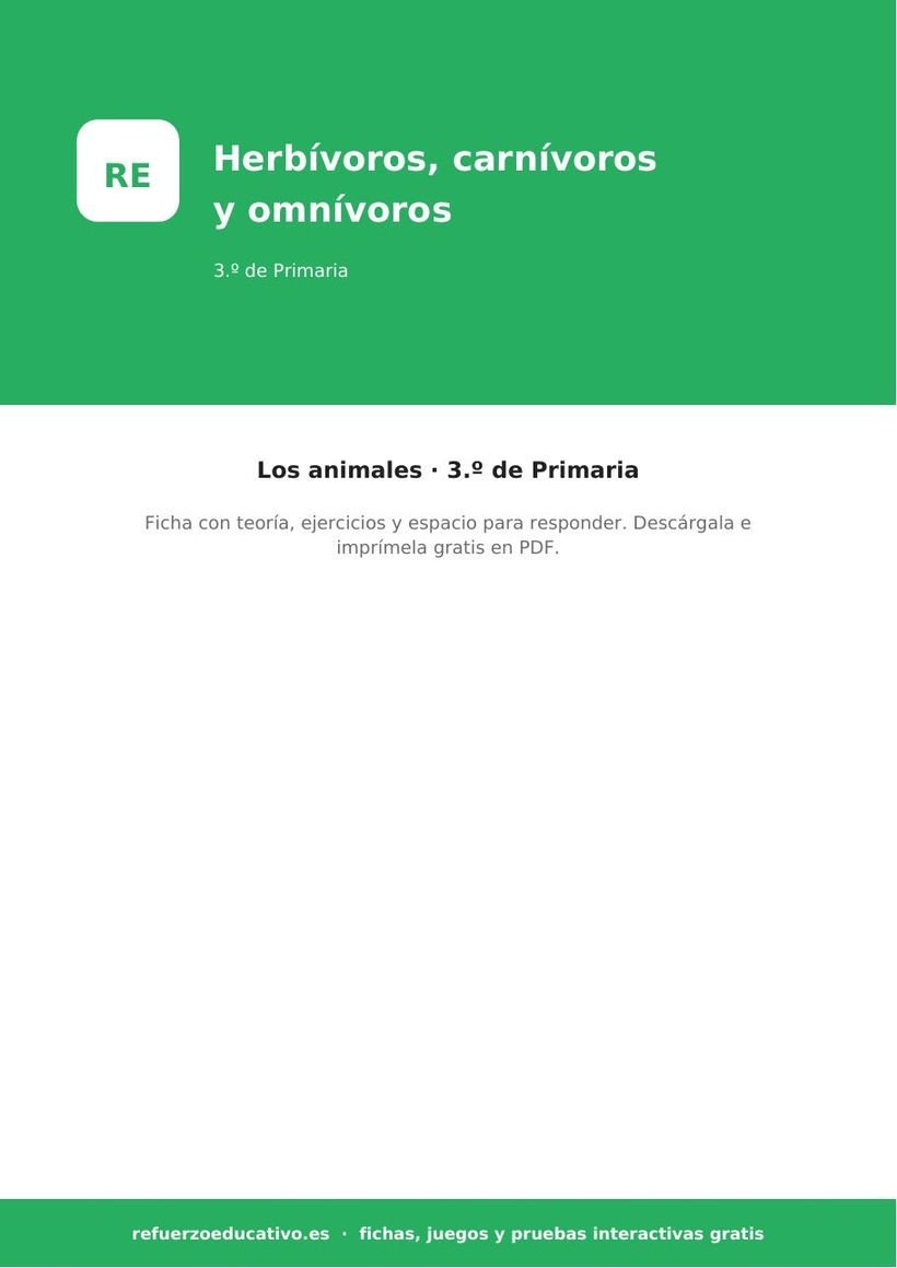 Herbívoros, carnívoros y omnívoros: ficha de Ciencias Naturales para 3.º de Primaria (PDF) naturales herbivoros carnivoros y omnivoros 3o portada