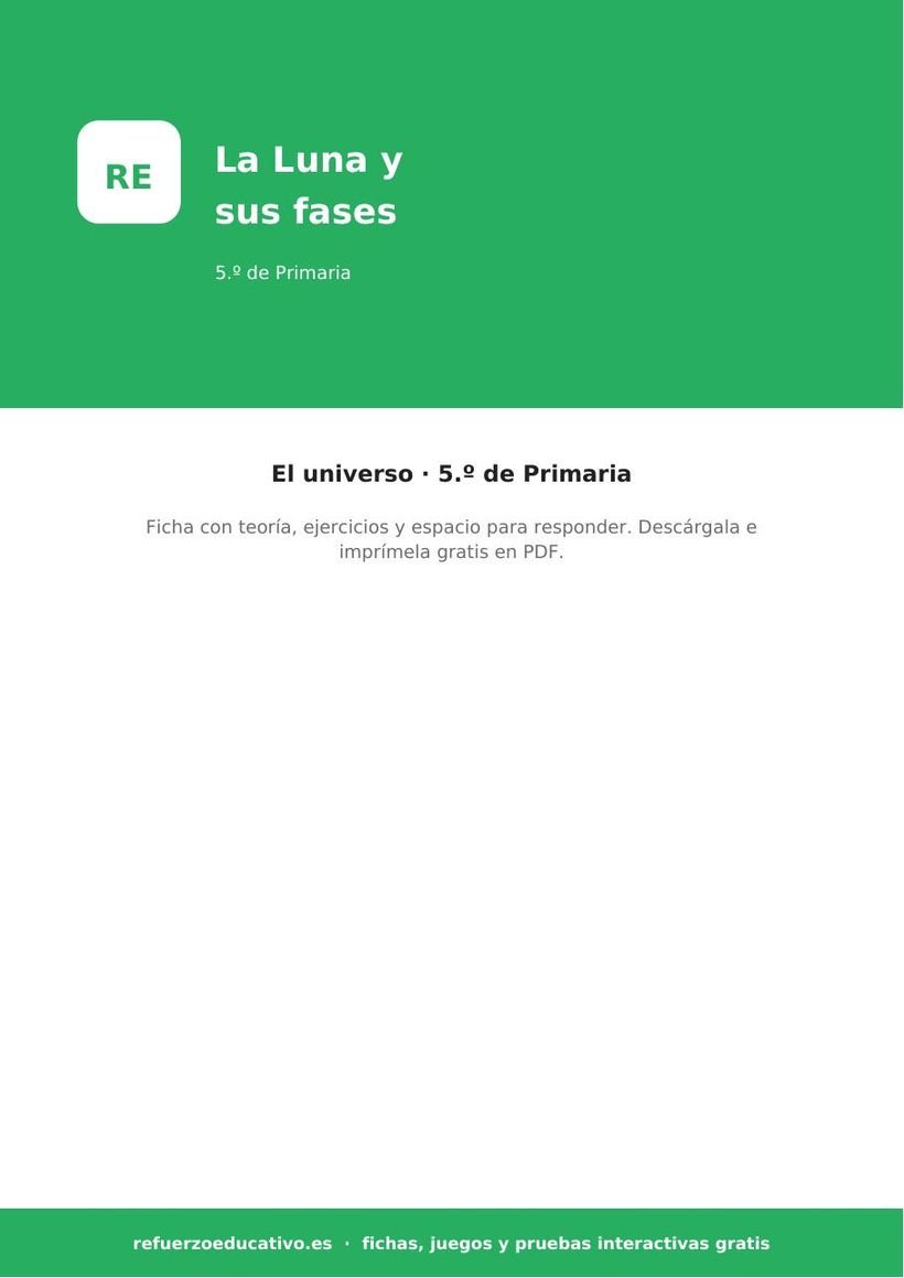 La Luna y sus fases: ficha de Ciencias Naturales para 5.º de Primaria (PDF) naturales la luna y sus fases 5o portada