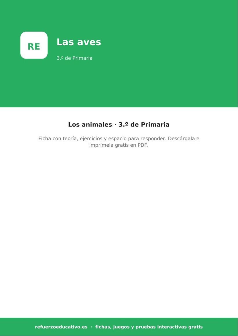 Las aves: ficha de Ciencias Naturales para 3.º de Primaria (PDF) naturales las aves 3o portada