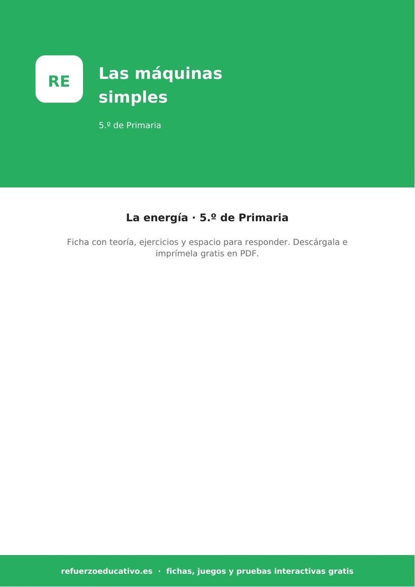 Las máquinas simples: ficha de Ciencias Naturales para 5.º de Primaria (PDF) naturales las maquinas simples 5o portada