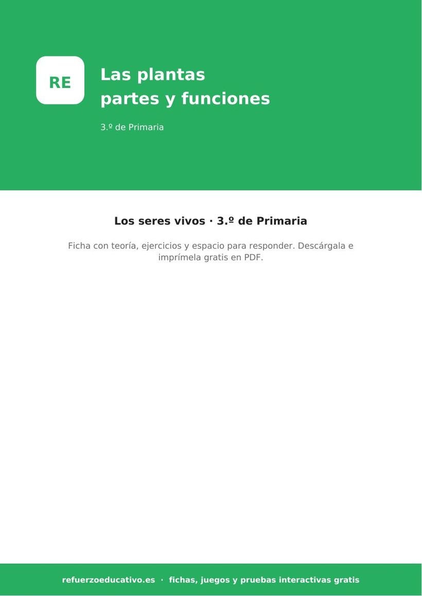 Las plantas: partes y funciones — Ficha 3.º Primaria (PDF) naturales las plantas partes y funciones 3o portada