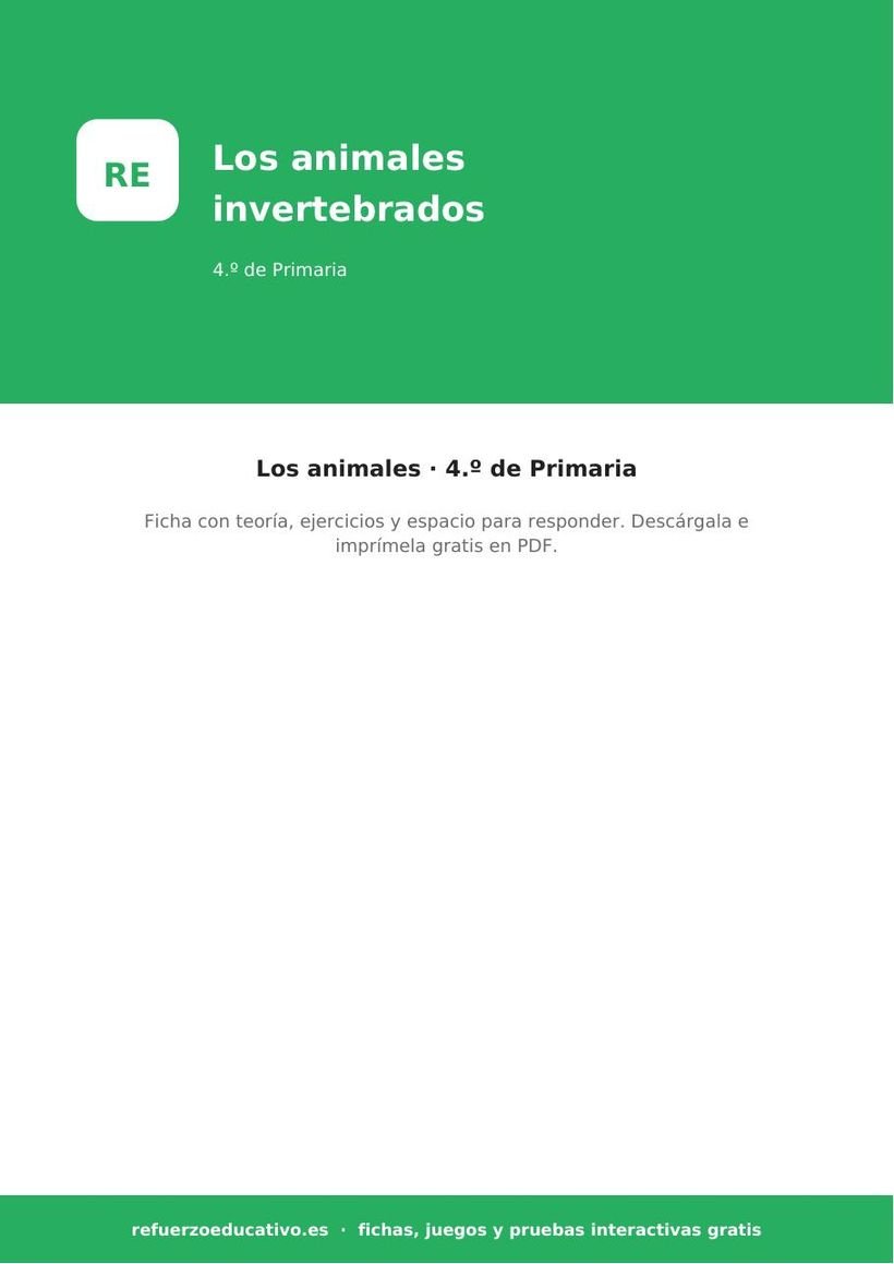 Los animales invertebrados: ficha de Ciencias Naturales para 4.º de Primaria (PDF) naturales los animales invertebrados 4o portada