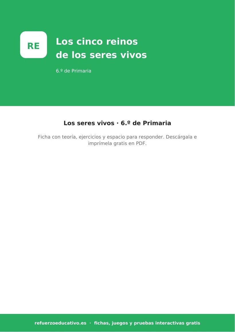 Los cinco reinos de los seres vivos: ficha de Ciencias Naturales para 6.º de Primaria (PDF) naturales los cinco reinos de los seres vivos 6o portada