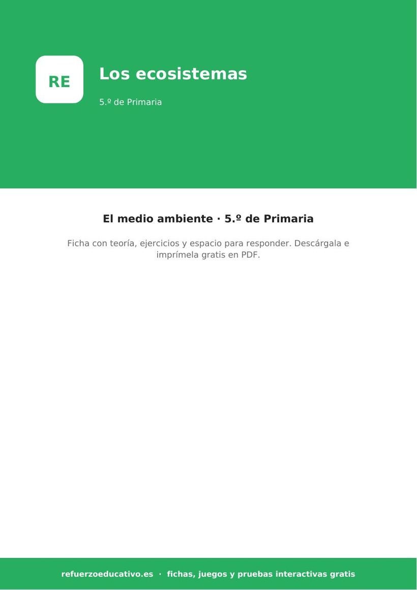 Los ecosistemas — Ficha 5.º Primaria (PDF) naturales los ecosistemas 5o portada