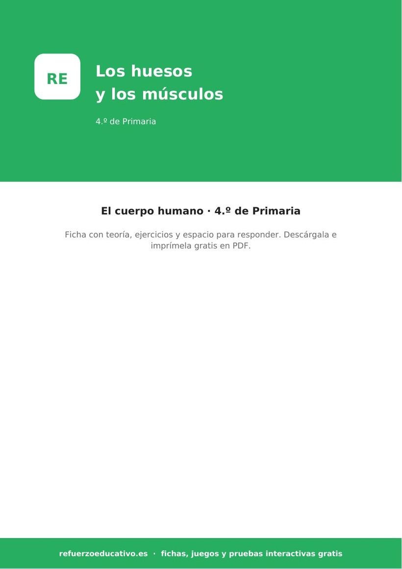 Los huesos y los músculos: ficha de Ciencias Naturales para 4.º de Primaria (PDF) naturales los huesos y los musculos 4o portada