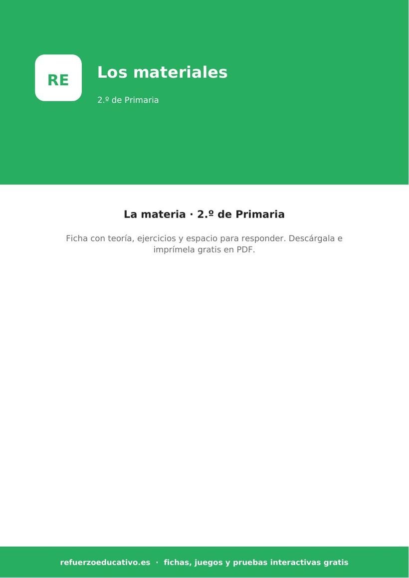 Los materiales: ficha de Ciencias Naturales para 2.º de Primaria (PDF) naturales los materiales 2o portada