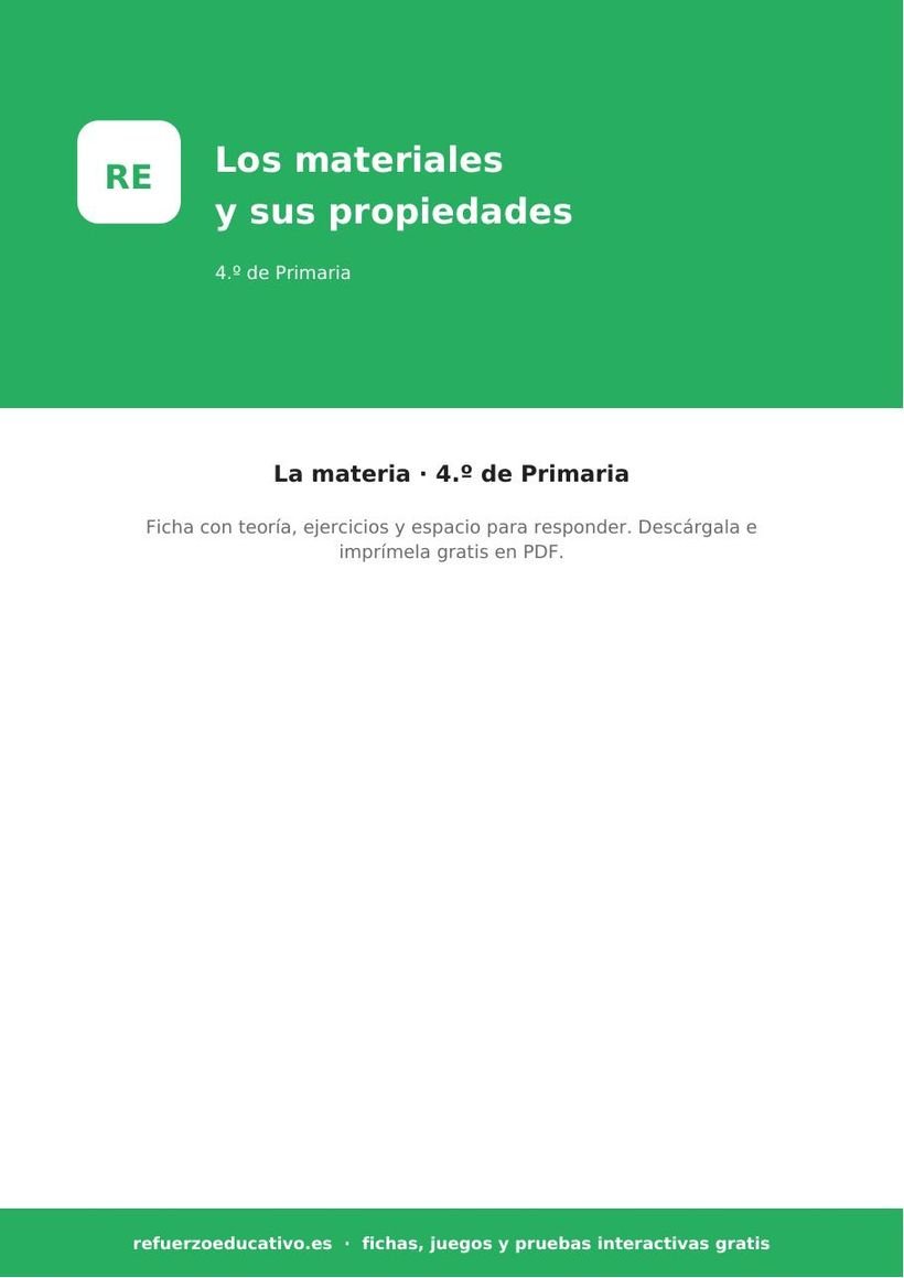 Los materiales y sus propiedades — Ficha 4.º Primaria (PDF) naturales los materiales y sus propiedades 4o portada