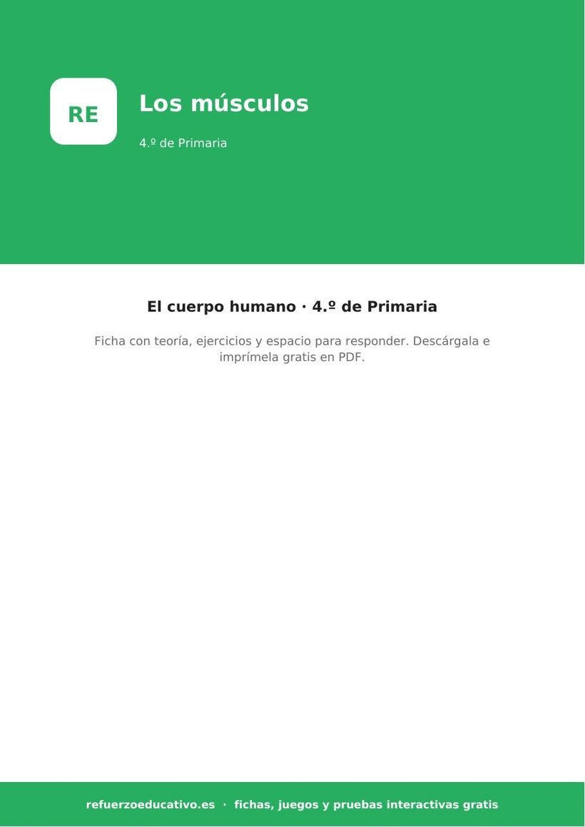 Los músculos — Ficha 4.º Primaria (PDF) naturales los musculos 4o portada