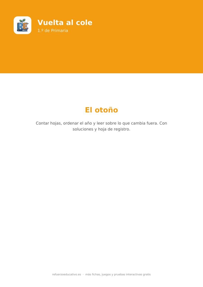 Portada de la ficha de actividades de otoño para 1.º de Primaria
